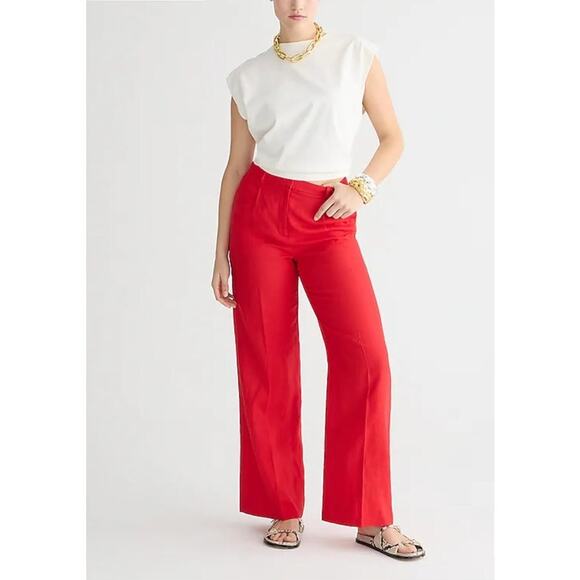 NWT J. Crew Wide-Leg Essential Pant In Red Linen 14 - Picture 1 of 9